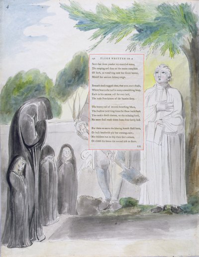 `` Elegy مكتوبة في Country Country-Yard &39;&39; ، التصميم 108 من `` The Poems of Thomas Gray &39;&39; ، 1797-98 (مرحاض مع قلم وحبر على ورق) بواسطة وليام بليك